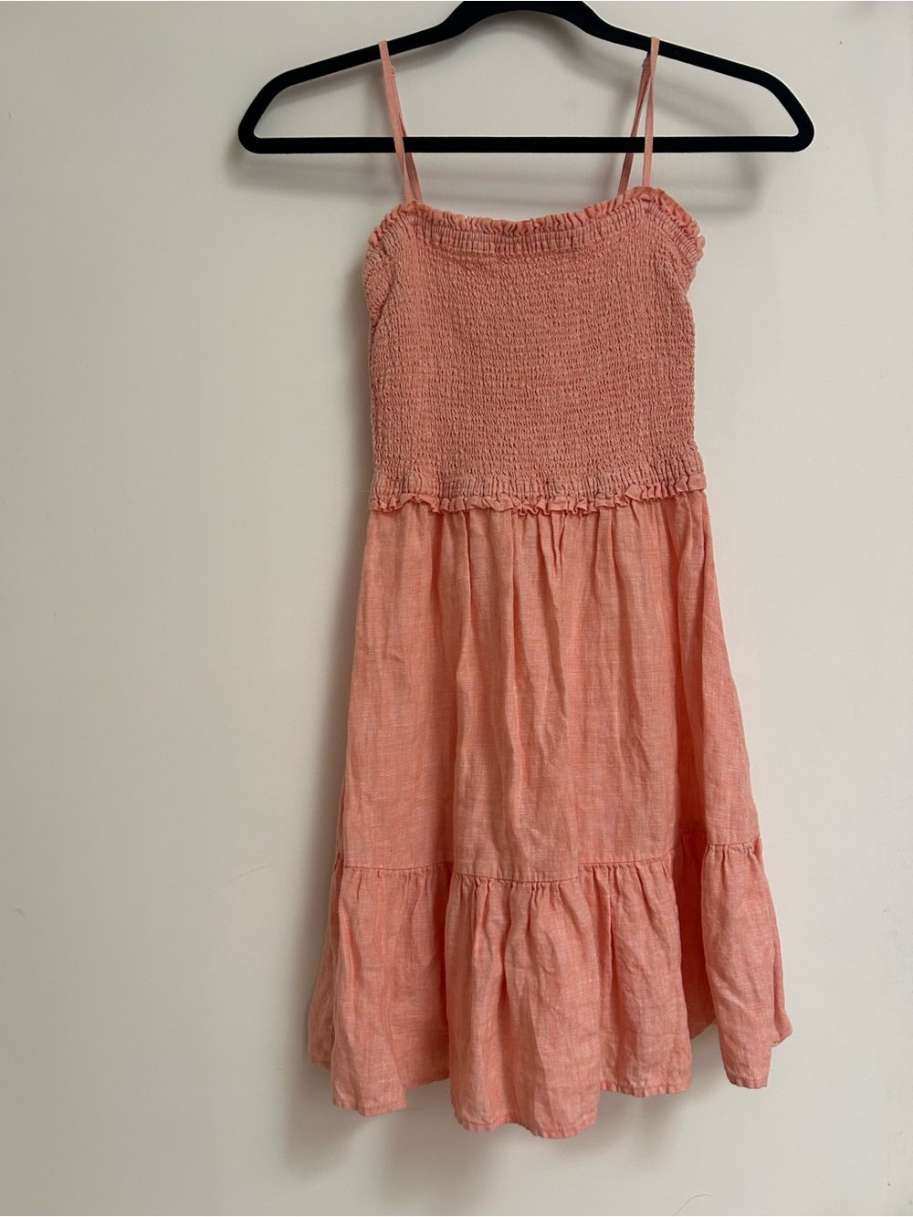 Aritzia Linen Peach-Pink Smocked Sundress